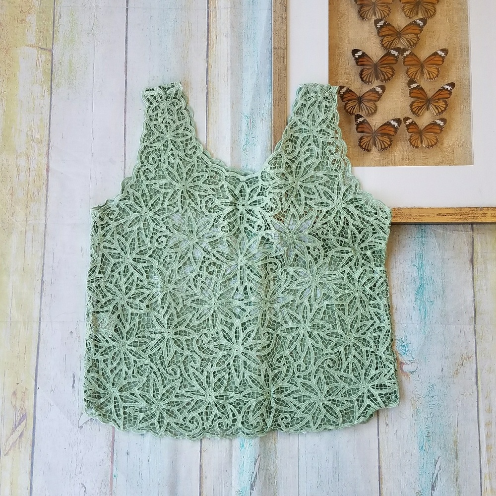 Vintage Sheer Floral Crochet Tank Top L - Picture 4 of 6
